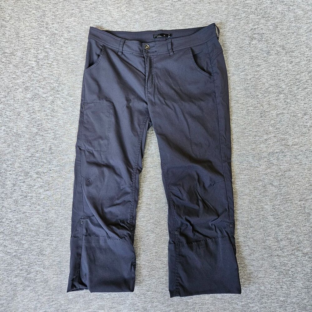 PrAna Halle Pants Women Gray Convertible Roll-up Outdoor Hiking Cargo Size 14